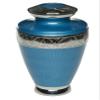Adult Cremation Urn for Human Ashes - Brass Cremation Urn with Silver Tone Bands and Dark Blue Enamel Overlay - Brass Urn, Adult, Dark Blue - 200 cu. in. view 1