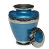 Adult Cremation Urn for Human Ashes - Brass Cremation Urn with Silver Tone Bands and Dark Blue Enamel Overlay - Brass Urn, Adult, Dark Blue - 200 cu. in. view 2