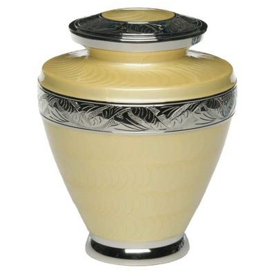 Adult Cremation Urn for Human Ashes - Brass Cremation Urn with Silver Tone Bands and Yellow Enamel Overlay - Brass Urn, Adult, Yellow - 200 cu. in.