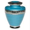 Adult Cremation Urn for Human Ashes - Brass Cremation Urn with Silver Tone Bands and Turquoise Enamel Overlay - Turquoise Urn, Adult Urn, Brass Urn - 200 cu. in. view 1
