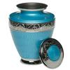Adult Cremation Urn for Human Ashes - Brass Cremation Urn with Silver Tone Bands and Turquoise Enamel Overlay - Turquoise Urn, Adult Urn, Brass Urn - 200 cu. in. view 2