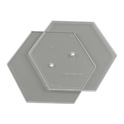 CAKESAFE 8.5 Inch Hexagon Acrylic Disk Set 2 Clear ' Acrylic Buttercream Disks with Engraved Size and Perimeter Border