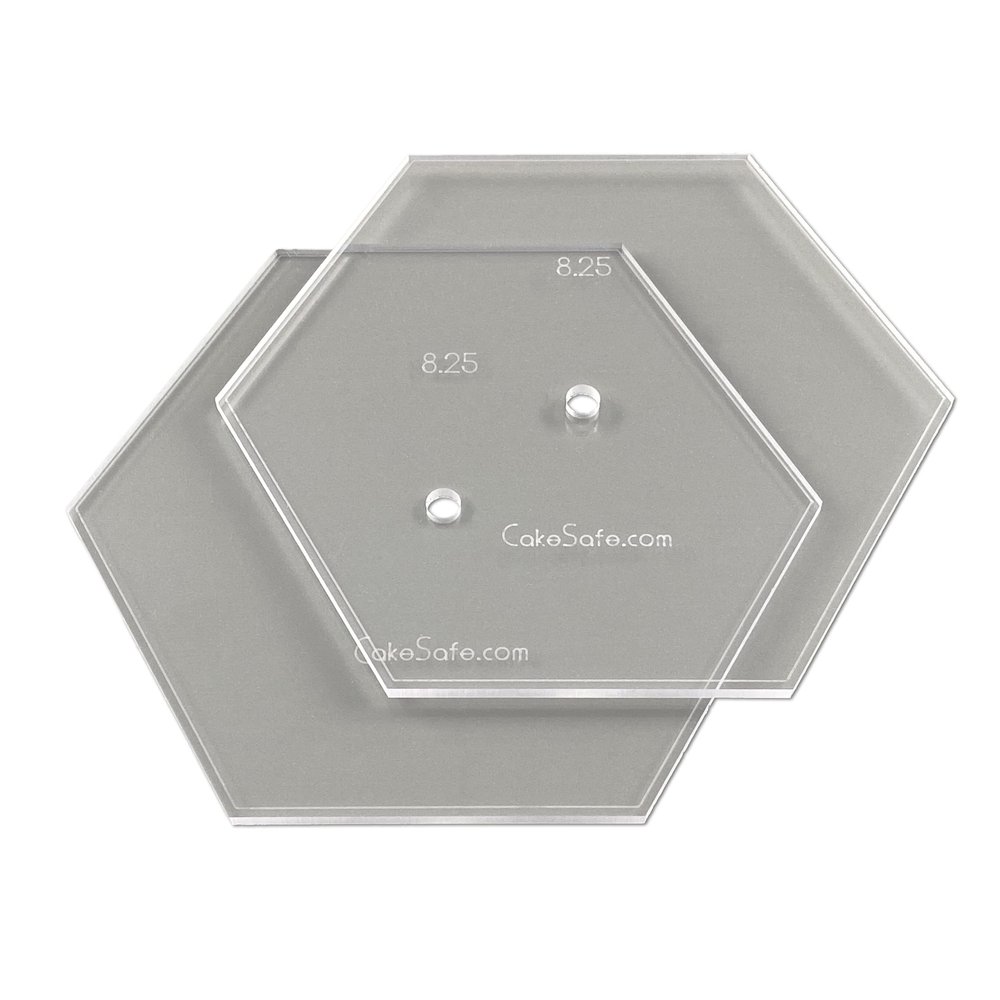CAKESAFE 8.25 Inch Hexagon Acrylic Disk Set 2-8.25 Clear Acrylic Buttercream Disks Perfect Tool to Smooth the Frosting on Your Cakes, Disk Size and Perimeter Border Engraved on all Disks