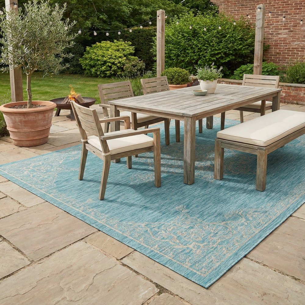 Rugs.com - Outdoor Traditional Rug 7' 10 x 11' Light Aqua Indoor/Outdoor Rug Perfect for Patios, Decks, and Porches