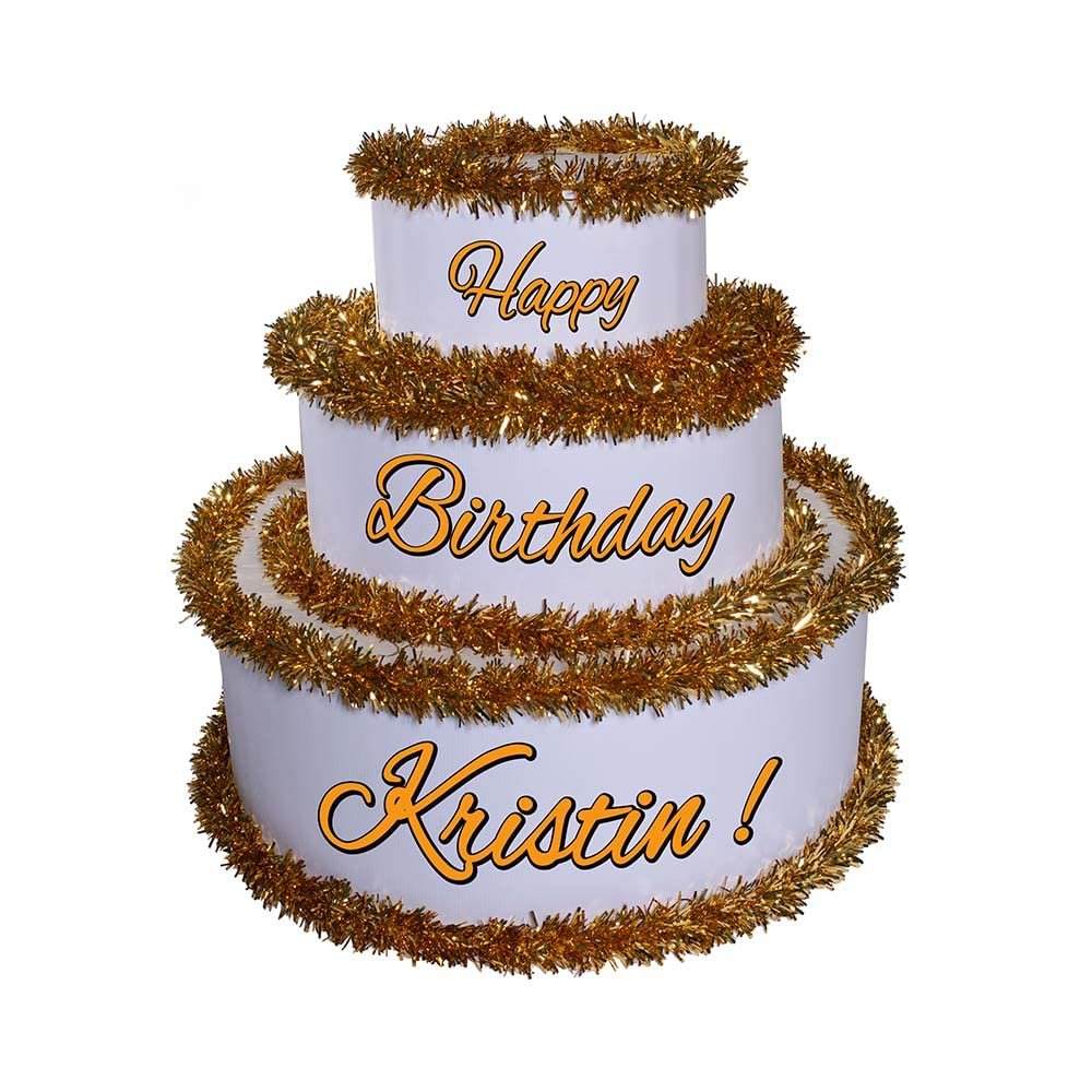 Anderson's White & Gold Personalized Pop-Out Birthday Cake, Life-Size Faux Cake with Fun Font, Custom Name, Surprise Reveal Prop for Milestone Parties, Photo Ops, Store or Business Events