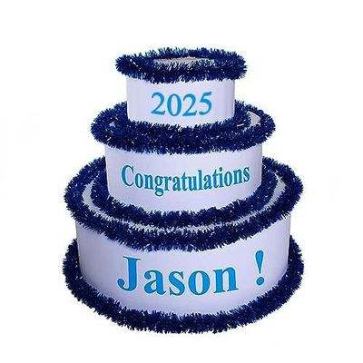 Anderson's White & Blue Personalized Pop-Out Cake, Life-Size Surprise Prop for Graduation, Retirement, Birthday, Engagement, Corporate Events  Custom Name, DIY Kit, Photo-Ready Reveal