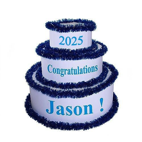 Anderson's White & Blue Personalized Pop-Out Cake, Life-Size Surprise Prop for Graduation, Retirement, Birthday, Engagement, Corporate Events  Custom Name, DIY Kit, Photo-Ready Reveal