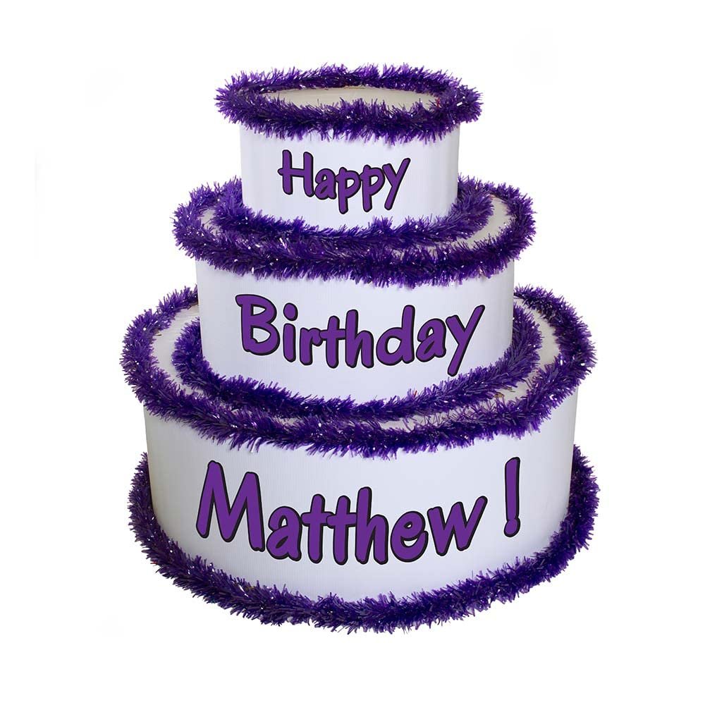 Anderson's White & Purple Personalized Pop-Out Birthday Cake, Life-Size Faux Cake with Fun Font, Custom Name, Surprise Reveal Prop for Milestone Parties, Photo Ops, Store or Business Events