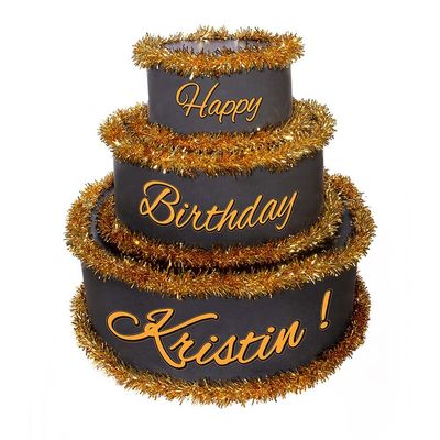 Anderson's Black & Gold Personalized Pop-Out Birthday Cake, Life-Size Faux Cake with Script Font, Custom Name, Surprise Reveal Prop for Milestone Parties, Photo Ops, Store or Business Events