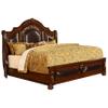 Bessy Traditional Cherry Wood Bed Frame with Faux Leather Headboard and Footboard, Bronze Nailhead Trim, Platform Design for Bedroom, Guest Room, or Master Suite, (Queen) view 1