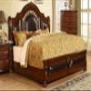 Bessy Traditional Cherry Wood Bed Frame with Faux Leather Headboard and Footboard, Bronze Nailhead Trim, Platform Design for Bedroom, Guest Room, or Master Suite, (Queen) view 2