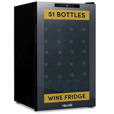 NewAir 20" Wine Fridge for 51 Bottles | Built-In or Freestanding Wine Cooler Refrigerator with Glass Door | Mirrored Double-Pane Design, Compressor Cooling & Adjustable Shelves | Black