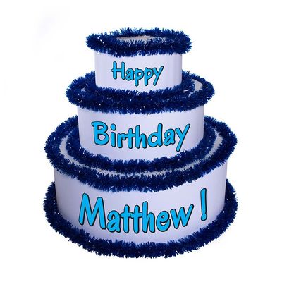 Anderson's White & Blue Personalized Pop-Out Birthday Cake, Life-Size Faux Cake with Fun Font, Custom Name, Surprise Reveal Prop for Milestone Parties, Photo Ops, Store or Business Events