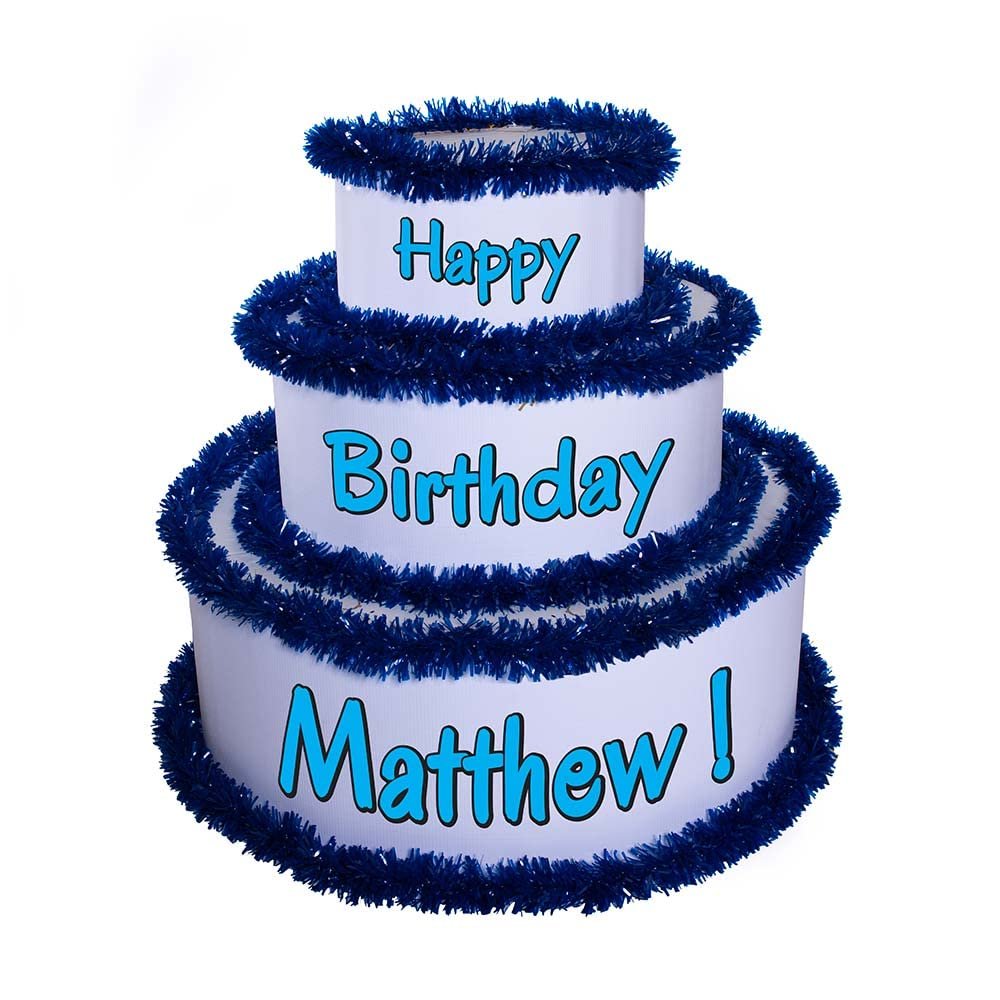 Anderson's White & Blue Personalized Pop-Out Birthday Cake, Life-Size Faux Cake with Fun Font, Custom Name, Surprise Reveal Prop for Milestone Parties, Photo Ops, Store or Business Events