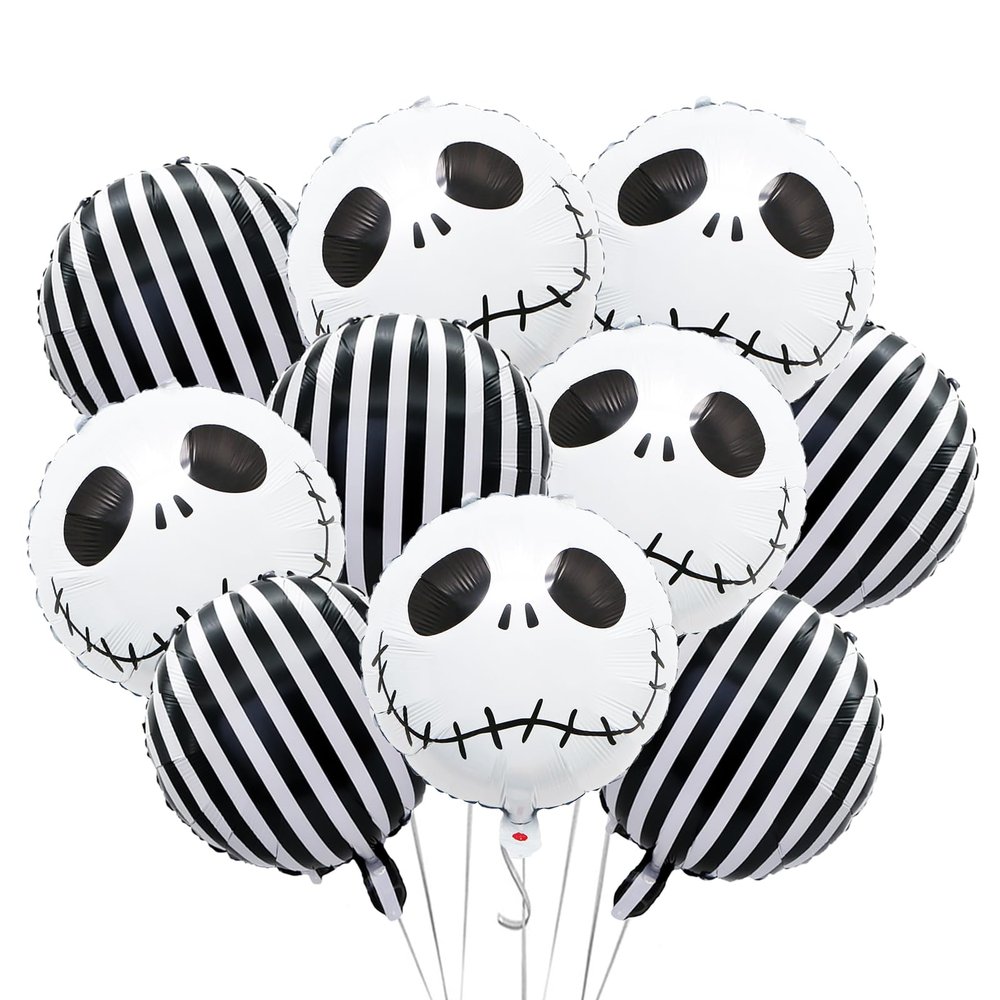 10Pcs Halloween Balloons Decorations Happy Halloween Party Foil Balloons Skull Balloons for Hallow Birthday Baby Shower Wedding Party Decor Supplies