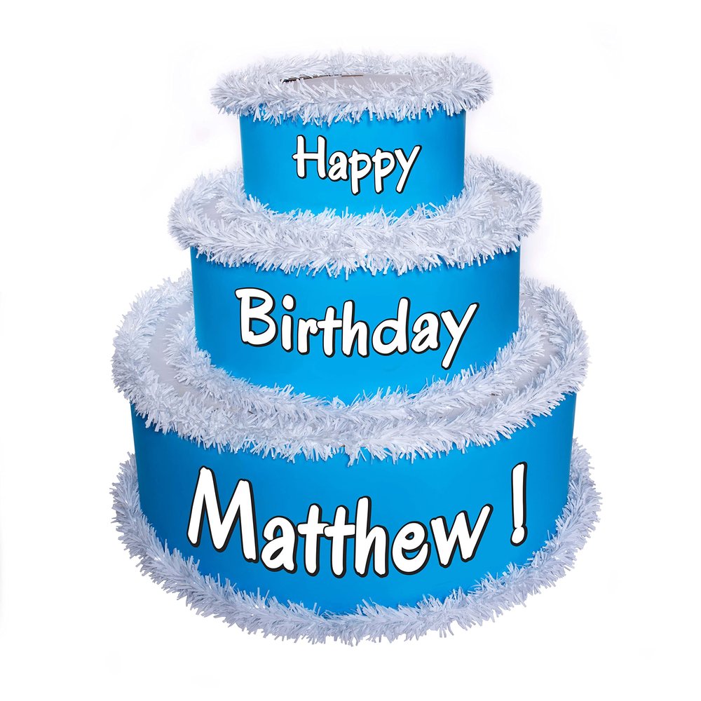 Anderson's Blue & White Personalized Pop-Out Birthday Cake, Life-Size Faux Cake with Fun Font, Custom Name, Surprise Reveal Prop for Milestone Parties, Photo Ops, Store or Business Events