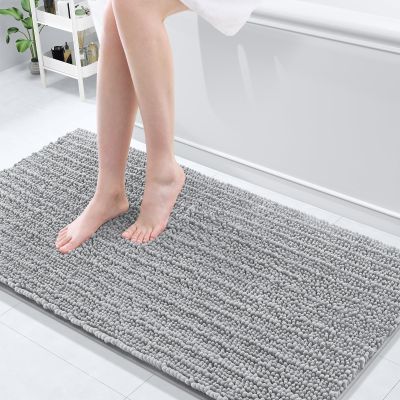 Arotive Luxury Bathroom Rugs 60x24, Extra Soft Thick Absorbent Shaggy Chenille Bath Rugs, Non-Slip Machine Wash Dry, Bath Mats for Bathroom Floor, Tub and Shower, Home Decor Accessories, Light Grey