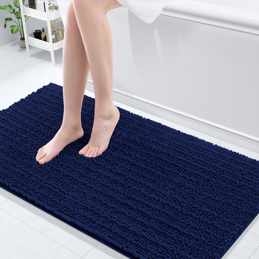 Arotive Luxury Bathroom Rugs 60x24, Extra Soft Thick Absorbent Shaggy Chenille Bath Rugs, Non-Slip Machine Wash Dry, Bath Mats for Bathroom Floor, Tub and Shower, Home Decor Accessories, Navy