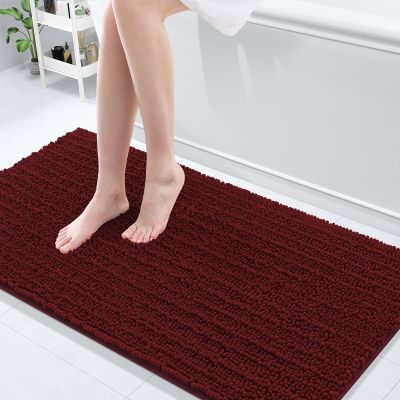 Arotive Luxury Bathroom Rugs 60x24, Extra Soft Thick Absorbent Shaggy Chenille Bath Rugs, Non-Slip Machine Wash Dry, Bath Mats for Bathroom Floor, Tub and Shower, Home Decor Accessories, Burgundy