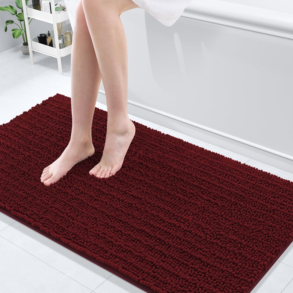 Arotive Luxury Bathroom Rugs 60x24, Extra Soft Thick Absorbent Shaggy Chenille Bath Rugs, Non-Slip Machine Wash Dry, Bath Mats for Bathroom Floor, Tub and Shower, Home Decor Accessories, Burgundy