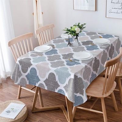 Table Cloth Waterproof Polyester Tablecloth Retro Blue Moroccan Geometric Pattern Table Clothes for Rectangle Tables, Indoor Outdoor Table Cover for Parties, Wedding, Dinner Table - 60x102 Inch