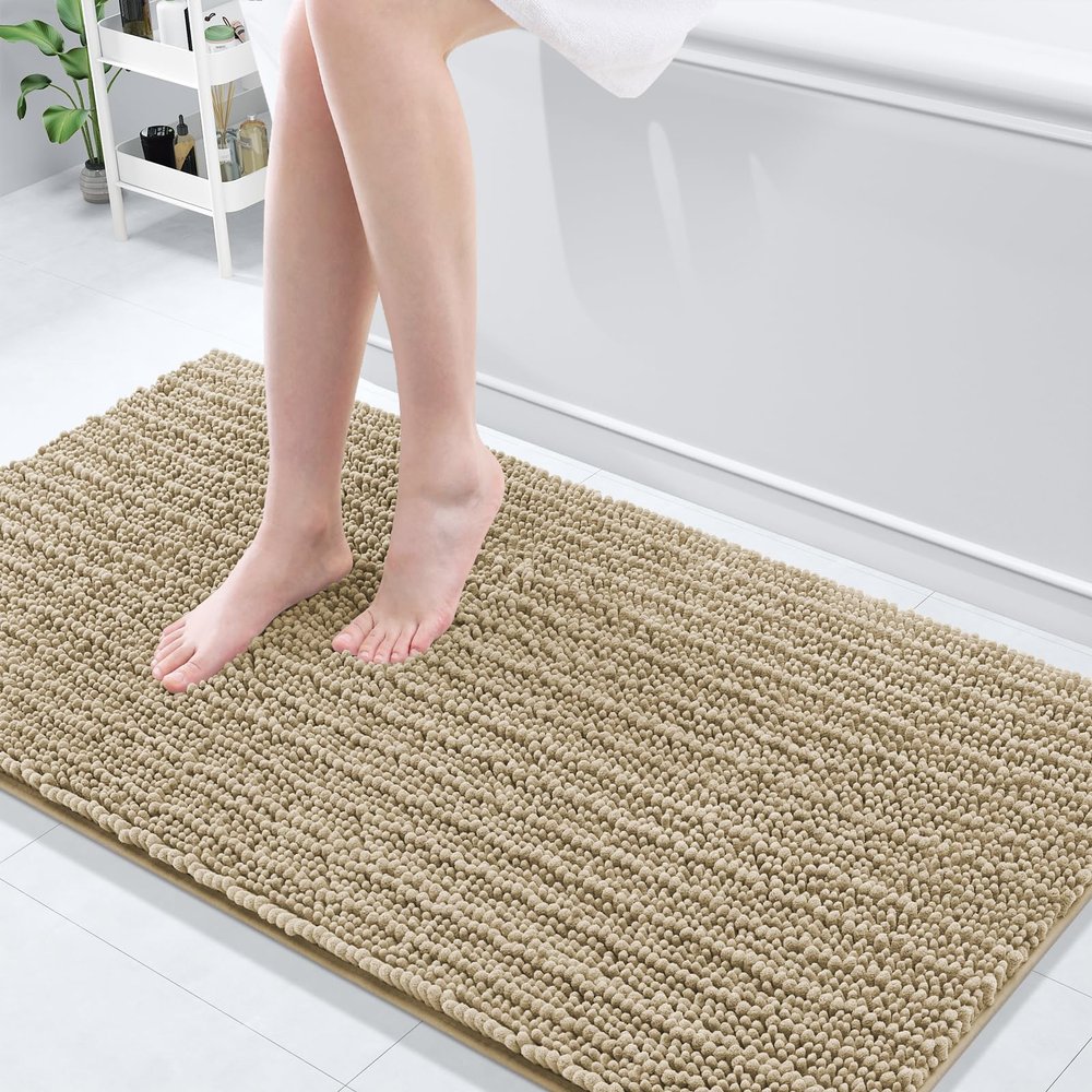 Arotive Luxury Bathroom Rugs 60x24, Extra Soft Thick Absorbent Shaggy Chenille Bath Rugs, Non-Slip Machine Wash Dry, Bath Mats for Bathroom Floor, Tub and Shower, Home Decor Accessories, Beige