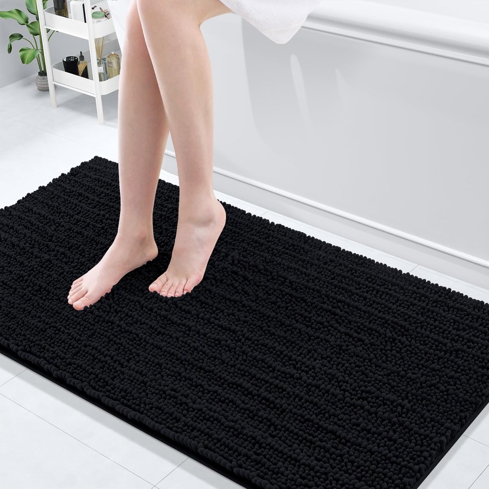 Arotive Luxury Bathroom Rugs 60x24, Extra Soft Thick Absorbent Shaggy Chenille Bath Rugs, Non-Slip Machine Wash Dry, Bath Mats for Bathroom Floor, Tub and Shower, Home Decor Accessories, Black