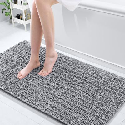 Arotive Luxury Bathroom Rugs 60x24, Extra Soft Thick Absorbent Shaggy Chenille Bath Rugs, Non-Slip Machine Wash Dry, Bath Mats for Bathroom Floor, Tub and Shower, Home Decor Accessories, Grey