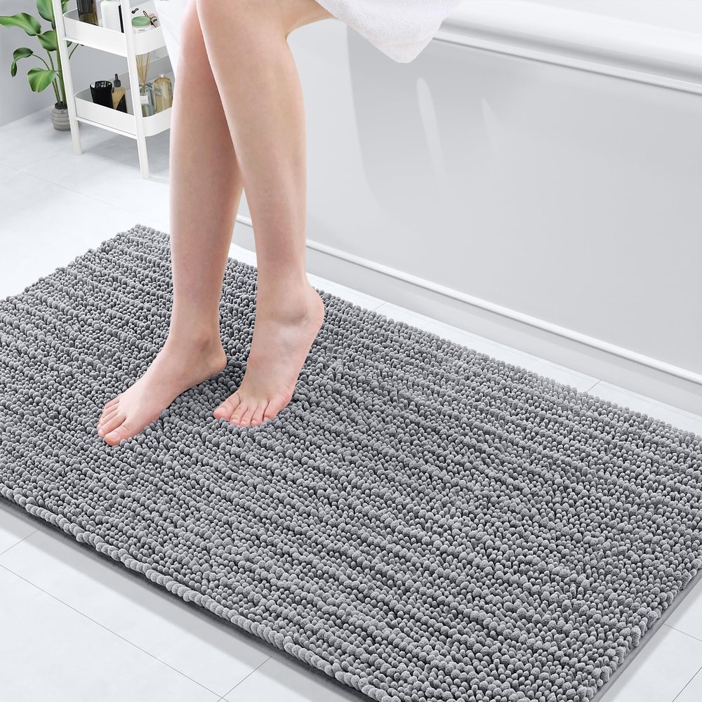 Arotive Luxury Bathroom Rugs 60x24, Extra Soft Thick Absorbent Shaggy Chenille Bath Rugs, Non-Slip Machine Wash Dry, Bath Mats for Bathroom Floor, Tub and Shower, Home Decor Accessories, Grey