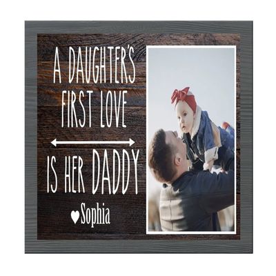 NAZENTI Father Gift, Dad Gift, First Father's Day Picture Frame Gifts for 1st Fathers Day from Baby - Personalized First Father's Day 2022 First Love Hero 9x9 inch Wood Sign Frame