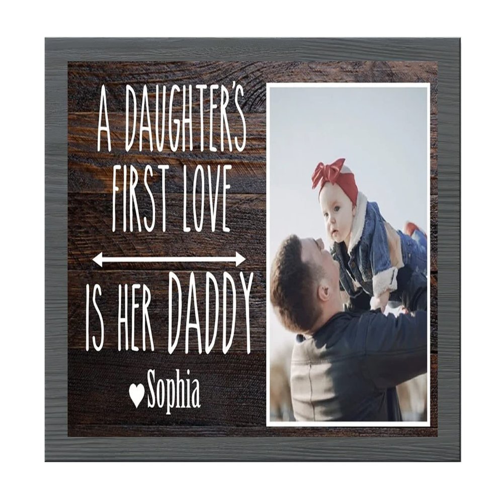 NAZENTI Father Gift, Dad Gift, First Father's Day Picture Frame Gifts for 1st Fathers Day from Baby - Personalized First Father's Day 2022 First Love Hero 9x9 inch Wood Sign Frame