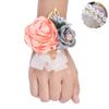 Fiwisora Satin Rose Men's Boutonniere for Groom, Bridegroom - Wedding, Prom, Party (Coral Pink Wrist Corsage & Boutonniere) view 2