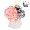 Fiwisora Satin Rose Men's Boutonniere for Groom, Bridegroom - Wedding, Prom, Party (Coral Pink Wrist Corsage & Boutonniere) view 3