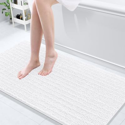 Arotive Luxury Bathroom Rugs 60x24, Extra Soft Thick Absorbent Shaggy Chenille Bath Rugs, Non-Slip Machine Wash Dry, Bath Mats for Bathroom Floor, Tub and Shower, Home Decor Accessories, White