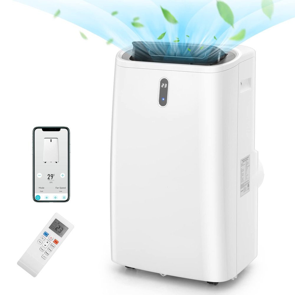 LDAILY 4-in-1 Portable Air Conditioner w/Remote Control, 14000 BTU AC Unit w/Cool, Heat, Fan, Dry & Sleep Mode, Smart Phone Control, Cools Up to 450 sq.ft, Air Cooler w/Window Kit (14000 BTU)