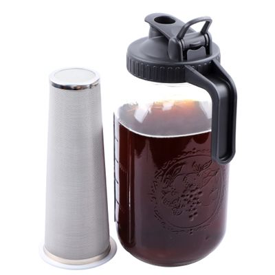 Cold Brew Mason Jar Coffee Maker 64 Oz Wide Mouth Mason Cold Brew Pitcher With Coffee Filter Airtight & Leak-Proof For Coffee, Iced Tea