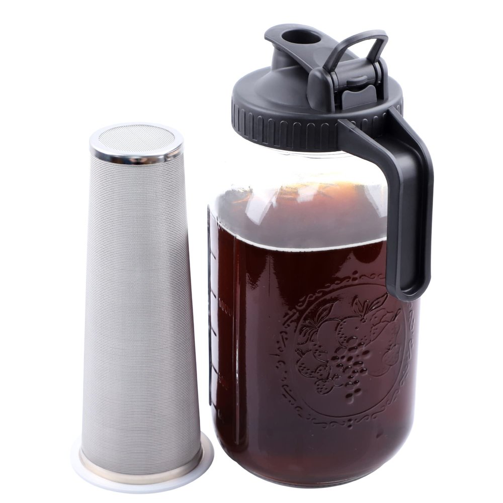 Cold Brew Mason Jar Coffee Maker 64 Oz Wide Mouth Mason Cold Brew Pitcher With Coffee Filter Airtight & Leak-Proof For Coffee, Iced Tea