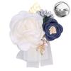 Fiwisora Satin Rose Men's Boutonniere Groom Boutonniere Bridegroom Boutonniere for Wedding Prom Party (Creamy White Wrist Corsage & Boutonniere) view 3