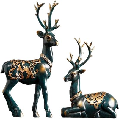 1 Pair Modern Deer Figurines Couple Deer Statue Reindeer Figurines Deer Ornament for Christmas TV Stand Bookshelf Decor