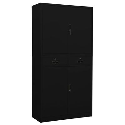 ZQQLVOO Office Cabinet,Storage Cabinet,Cabinet Organizer,with 3 Adjustable Shelves,2 Drawers with 3 Sections Ballbearing Runners,with Locks,Black 35.4"x15.7"x70.9" Steel