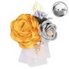 Fiwisora Satin Rose Men's Groom & Bridegroom Boutonniere for Wedding & Prom (Yellow Wrist Corsage & Boutonniere) view 3