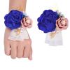 Fiwisora Satin Rose Men's Boutonniere for Groom, Bridegroom - Wedding, Prom, Party (Royal Blue Wrist Corsage & Boutonniere) view 1