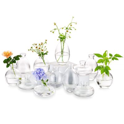 Glass Bud Vase for Centerpieces: 12Pcs Glasseam Clear Mini Small Vases for Flowers Bulk Flower Vase Set Aesthetic Cute Handmade Tiny Short Wedding Table Centerpiece Decor