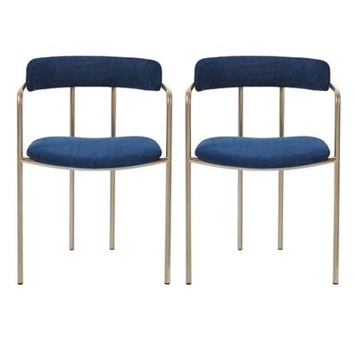CraftThink Modern Dining Chairs, Contemporary Dining Arm Chair Gold Opening Back Dining Arm Chair for Milk Tea Shop Kitchen Dining Room (Blue, 2-Piece)