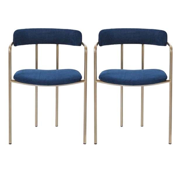 CraftThink Modern Dining Chairs, Contemporary Dining Arm Chair Gold Opening Back Dining Arm Chair for Milk Tea Shop Kitchen Dining Room (Blue, 2-Piece)