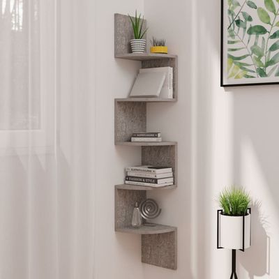 CHARMMA Wall Corner Shelf Concrete Gray 7.5"x7.5"x48.4" Chipboard