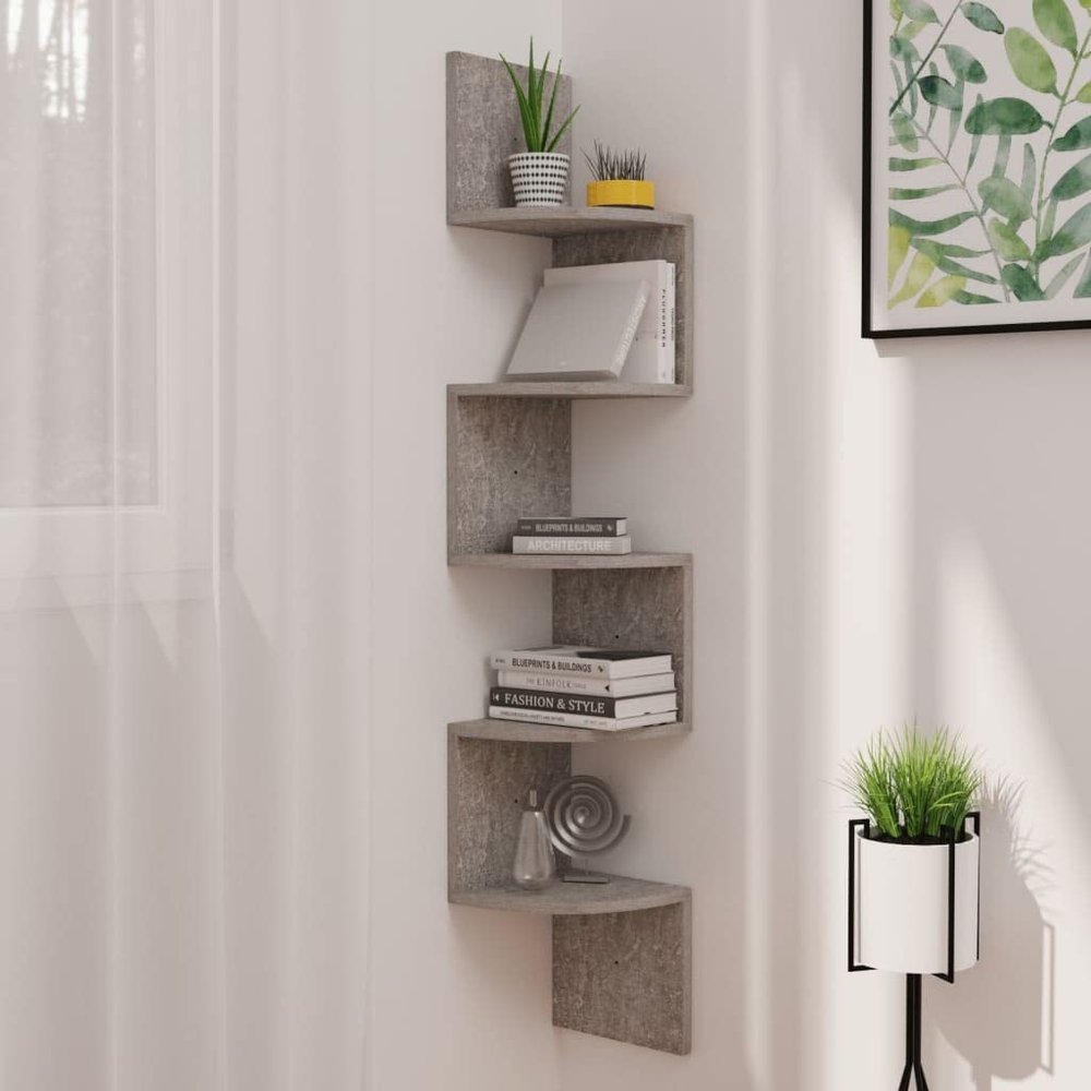 CHARMMA Wall Corner Shelf Concrete Gray 7.5"x7.5"x48.4" Chipboard