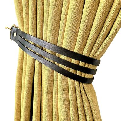 2-Pack Black Leather Curtain Tiebacks for Drapes - Decorative Straps for Hanging with Metal Hooks, Outdoor Curtain Holdbacks, Elegant Window Treatment for Living Room, Bedroom, Office