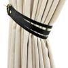 2-Pack Black Leather Curtain Tiebacks for Drapes - Decorative Straps for Hanging with Metal Hooks, Outdoor Curtain Holdbacks, Elegant Window Treatment for Living Room, Bedroom, Office view 3