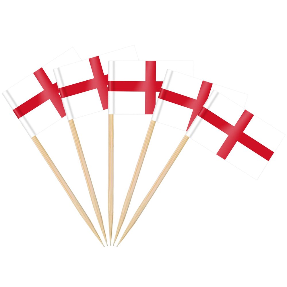 AhfuLife 200 Pcs England Flag Toothpick, England Cupcake Toppers, Small English Stick Flags Double-sided for Soccer Football Party Decorations, National Day Party Decorations